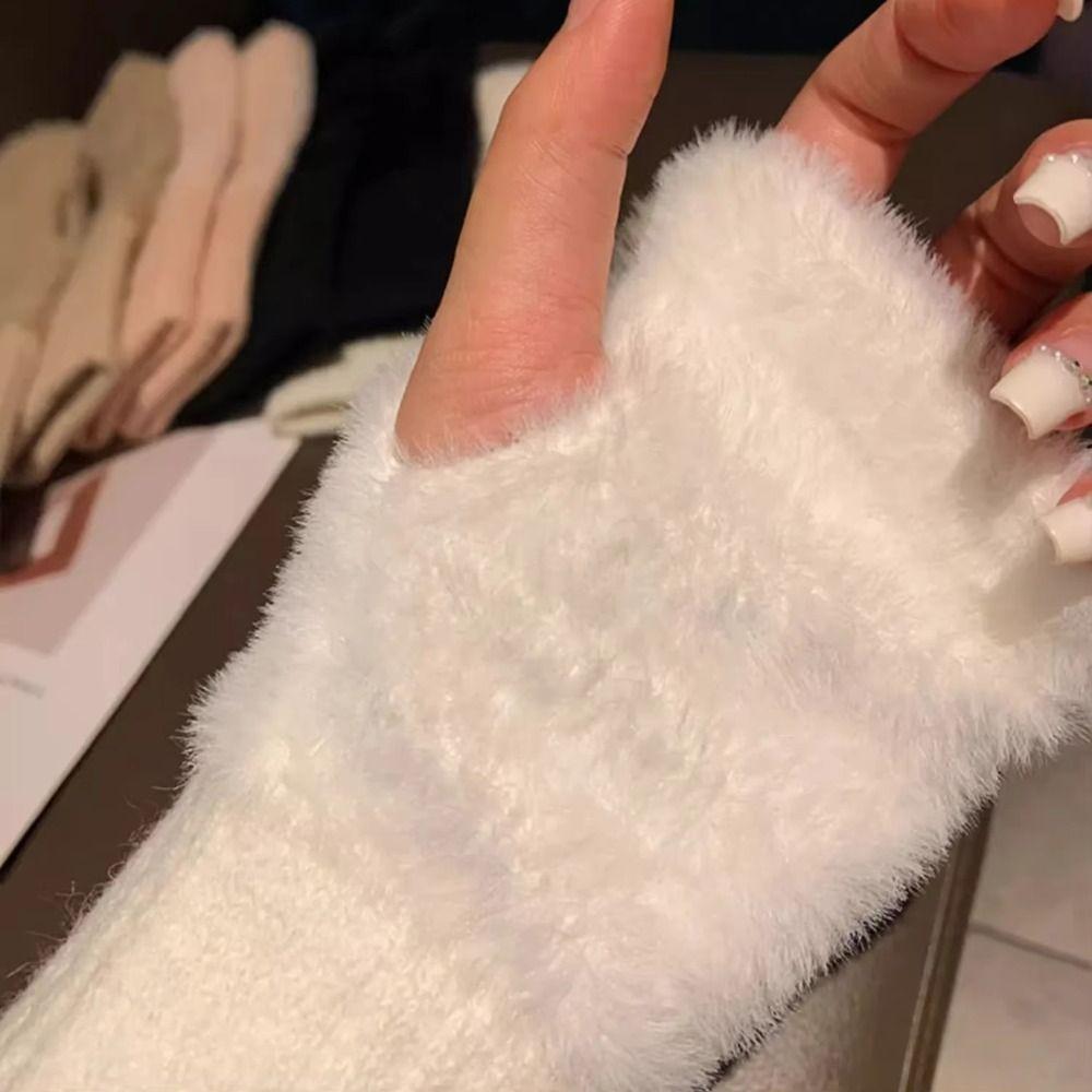 Solid Colors Plush Knitted Gloves Fleece Wrist Mittens Luxury Fingerless Gloves  Autumn Winter