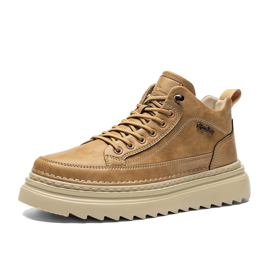 Autumn and winter mid-top Martin boots soft-soled British leather shoes winter velvet cotton shoes platform boots