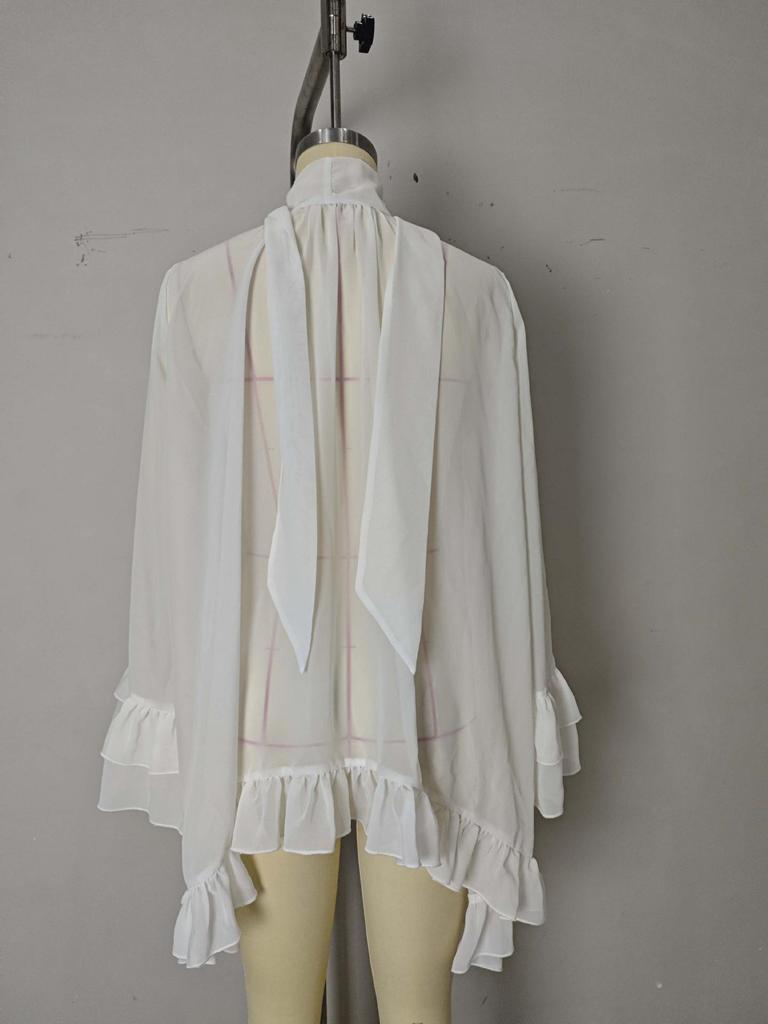 Sexy Träger-Durchsicht-Umhang-Oberteil im europäischen & amerikanischen Stil mit Rüschen-Langarm - Damen Sommer-Überwurf-Top