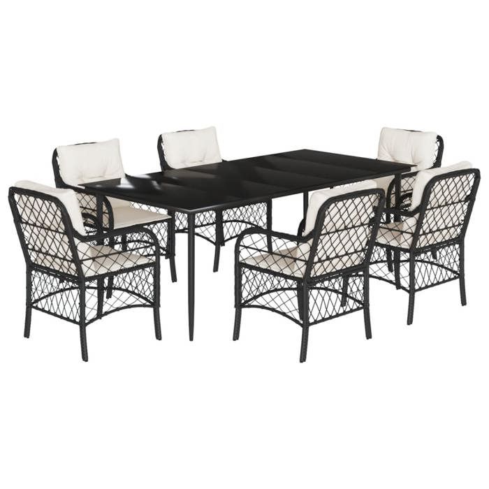 VidaXL Garden Dining Set with Cushions 7 Pcs, Patio Table and Chairs, Outdoor Furniture Terrace, Modern, 3212087