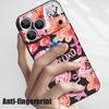 For iPhone 17 Pro Max Case Pink Cartoon Floral Pattern Soft Silicone Lanyard Cover For iPhone 16 Pro Max Cover iPhone 15 14 13 12 11 16E Air