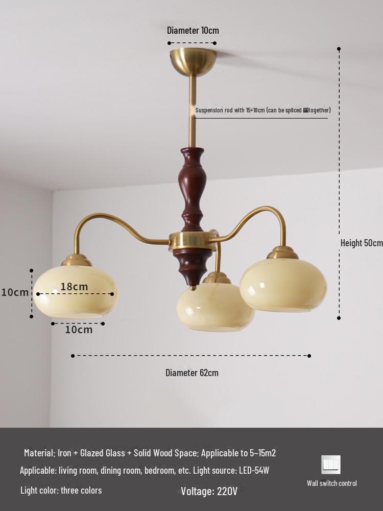 Retro Wabi-Sabi Persimmon Chandelier: Medieval Style Solid Wood Lamp for Living Room, Study, or Bedroom.