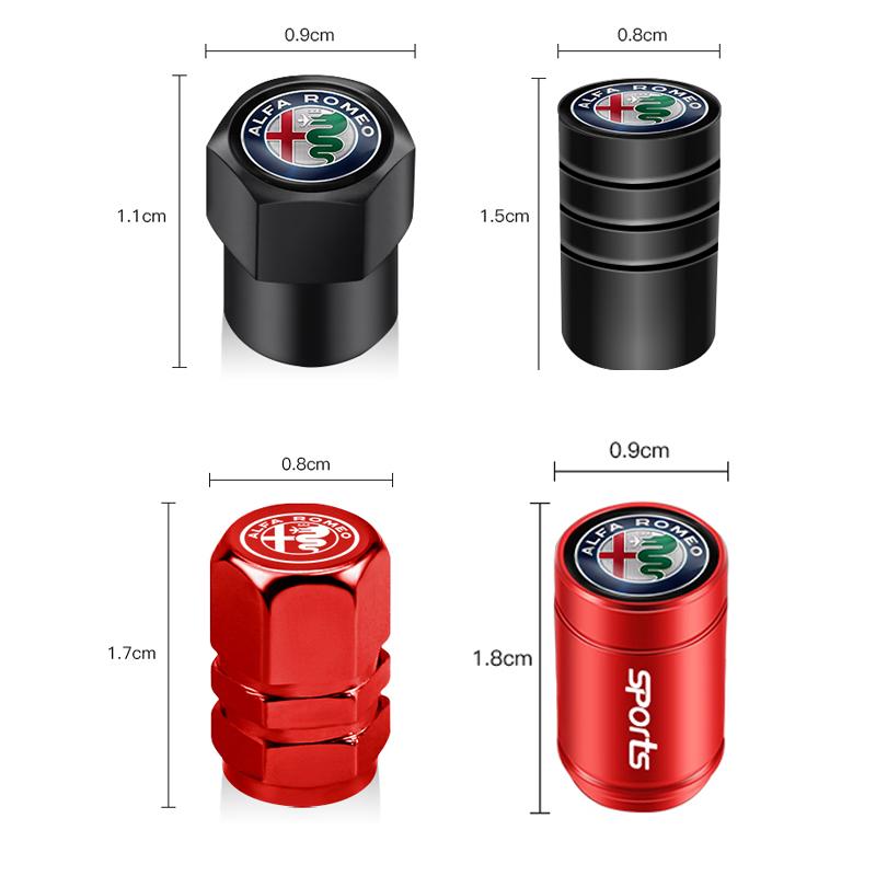 4Pcs 3D Metal Car Tire Valve Caps Wheel Dust Cover For Alfa Romeo 156 159 147 4C 8C 166 Giulia Giulietta Mito Stelvio Spider GT rvcr43
