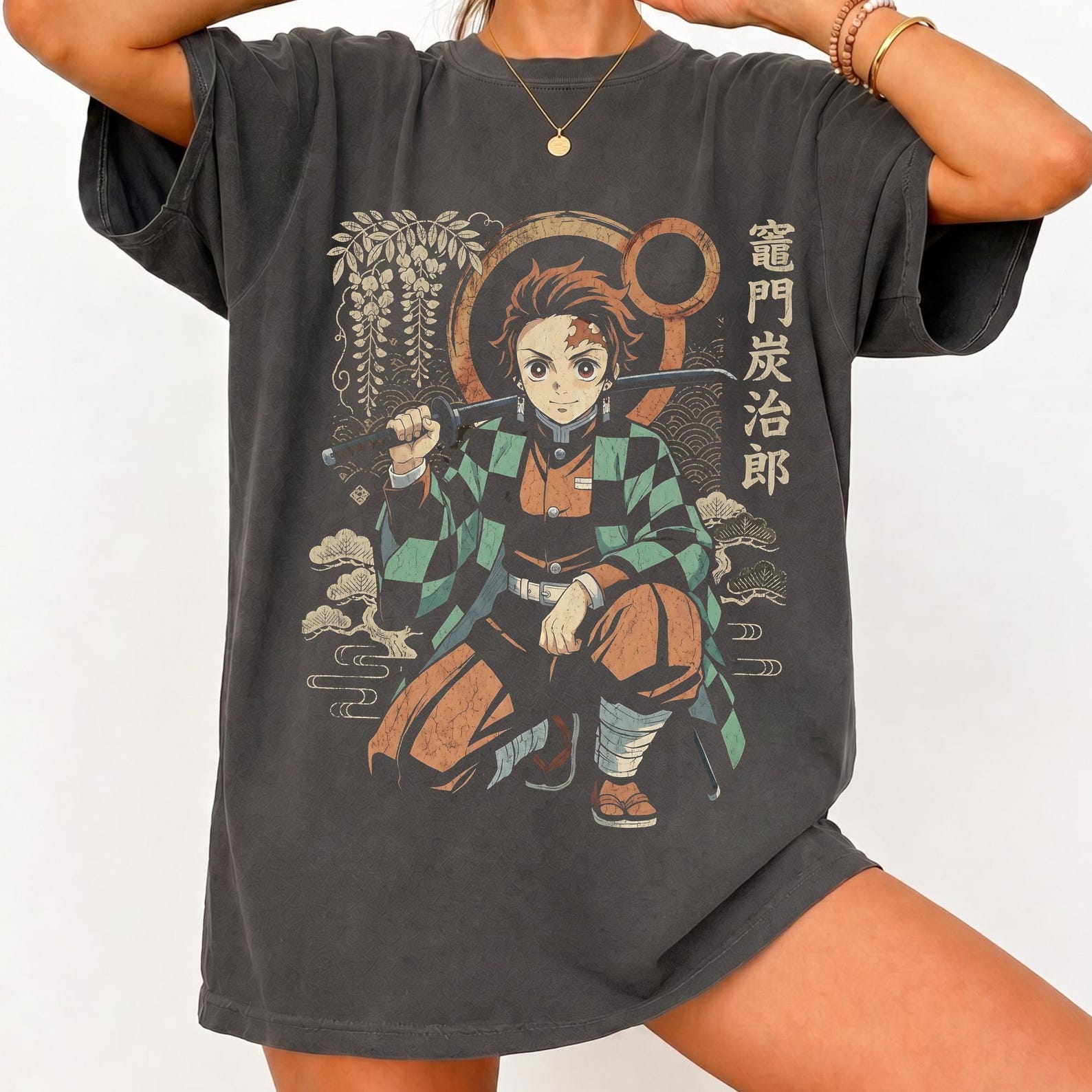 Tanjiro Kamado Vintage T Shirt, Demon Slayer Anime Tee, Nichirin Graphic Shirt M