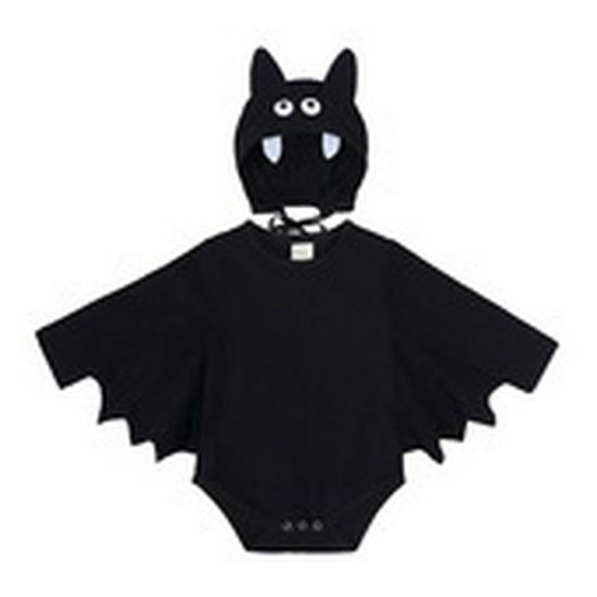 Halloween Skull Print Baby Romper with Bat Shape and Pumpkin Design, Includes Hat