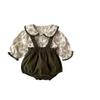 Baby Flowery Blouse and Dungarees Size 70 [Chic Kids] Two-piece Set, Green,
