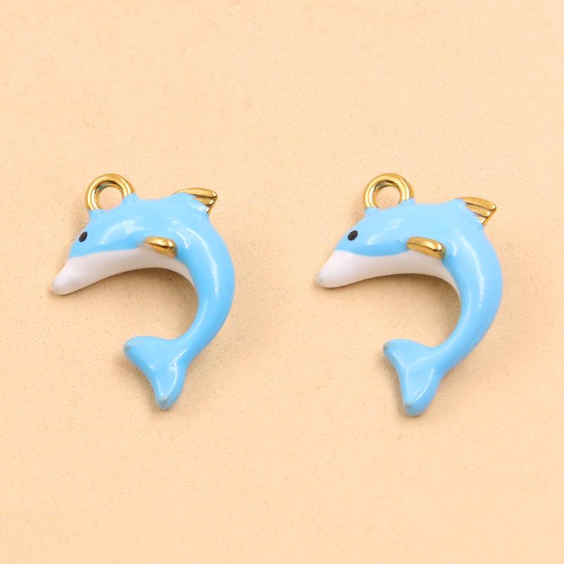 Stainless Steel Gold Enamel 3D Dolphin Pendant Charm: 15x20mm, 4 Colors