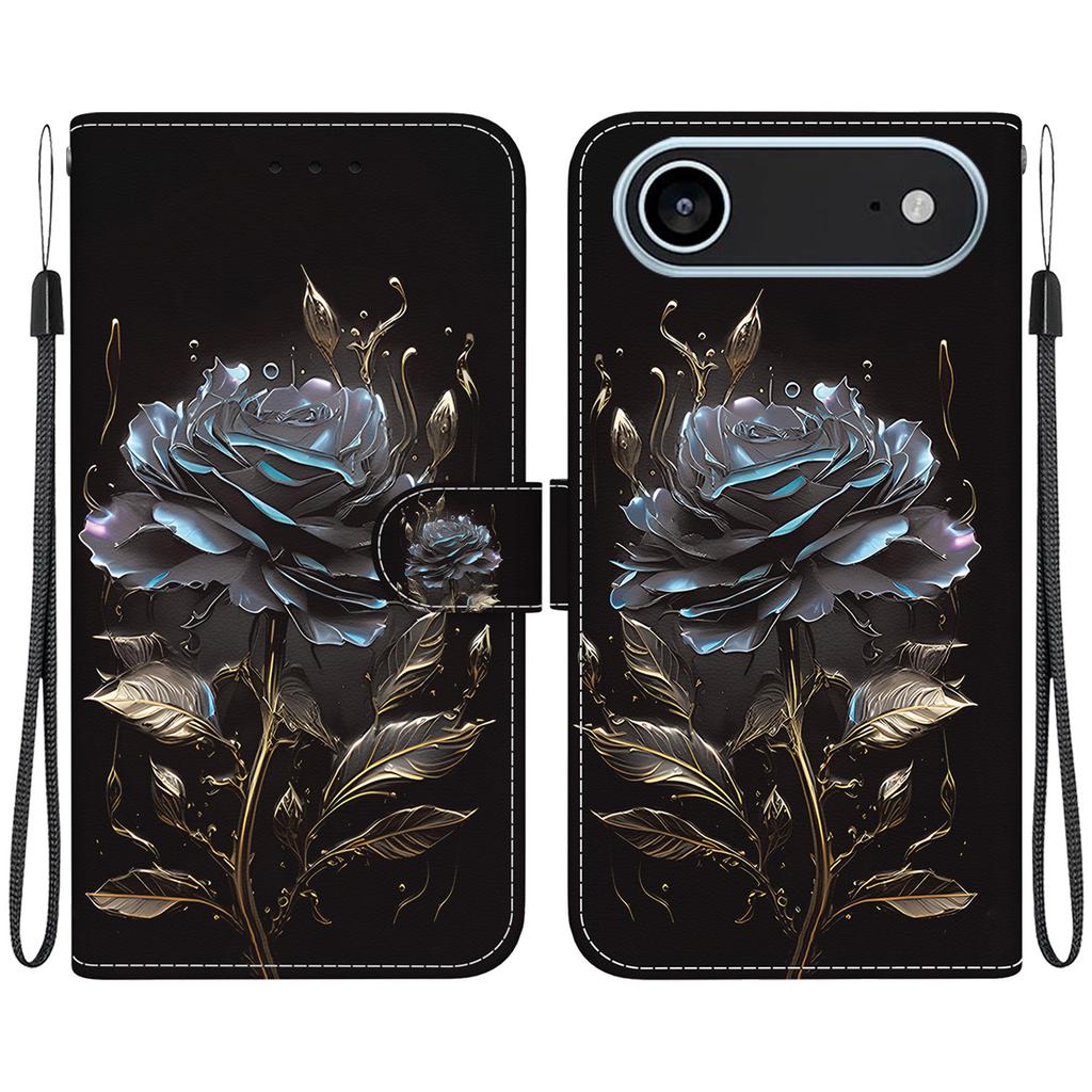 For iPhone 17 Air Wallet Phone Case Anti-Drop Leather Flip Cover Pattern Printing with Strap