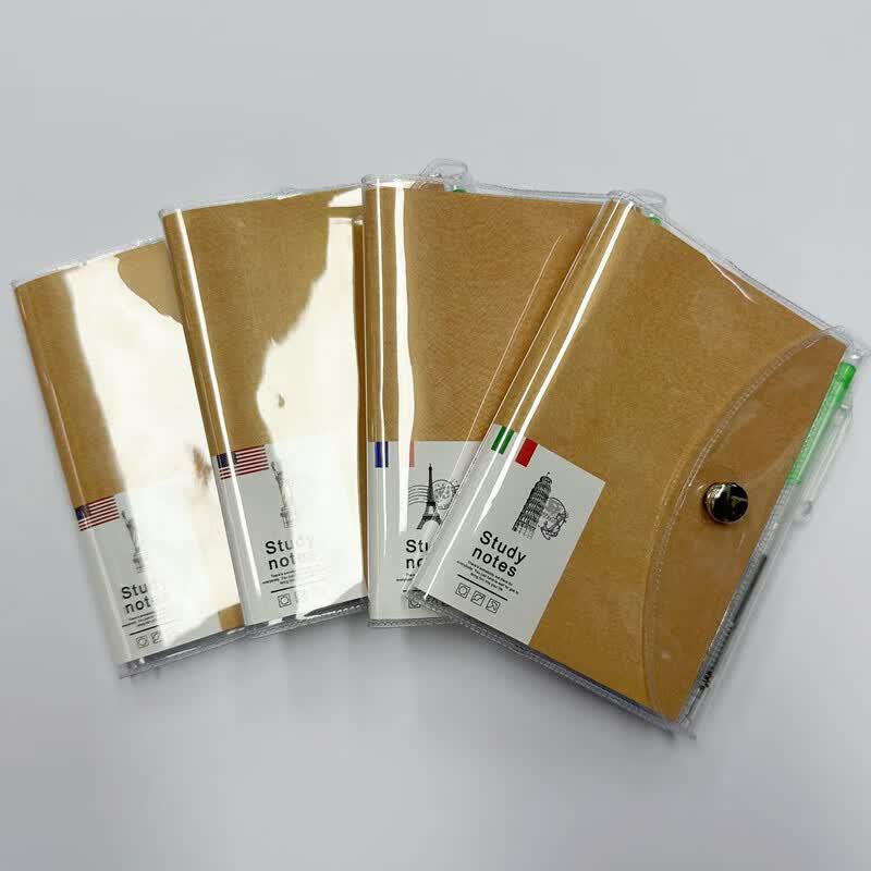 Lvwen A7 Kraft Pocket Notebooks 4-Pack with Pen and Waterproof Cover