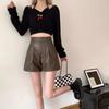 Black Hot Woman Short Pants Baggy Elastic Waist Shorts Fashion High Waist Leather Shorts  Summer