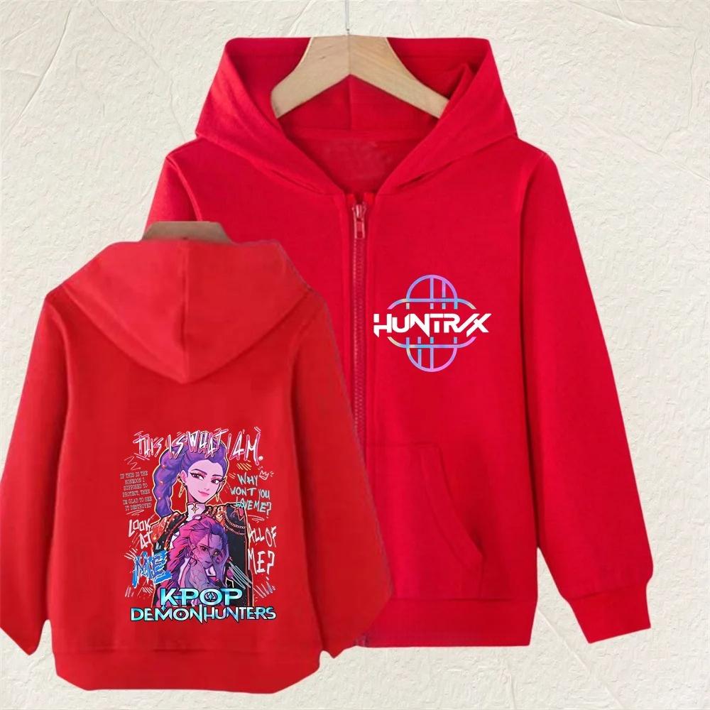 Kpop Demon Hunters Zip Up Hoodie Girls Boys Fashion Long Sleeves Loose Casual Zipper Sweatshirt