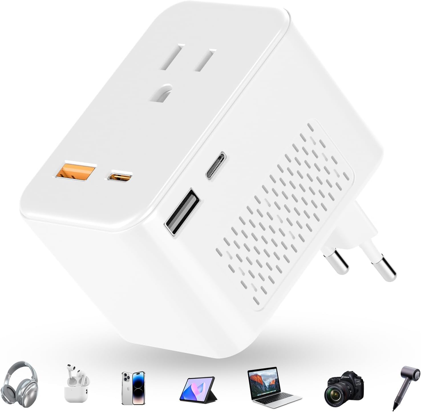 

220V to 100V Transformer PD 20W Conversion Plug C Type for Overseas Travel Conversion with 2 AC Outlets 2 USB Ports and 2 Ports Compatible with
