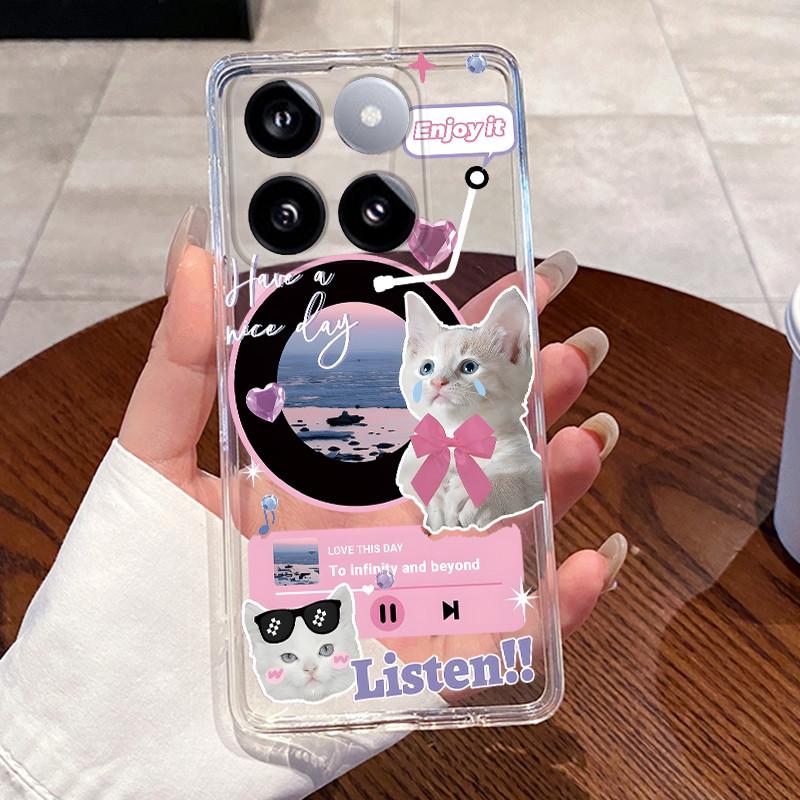 Jelly Casing For Xiaomi 14T 14TPro Clear Silicone Soft TPU Back Cover For Xiaomi 14T Pro Cute Cat Rabbit Heart Protective Case