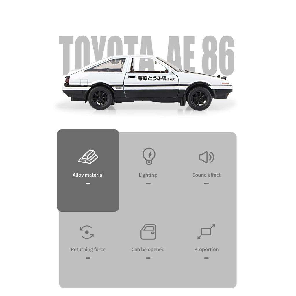 Initial D 1/30 Toyota AE86 Truend JDM Sports Car Alloy Diecast Metal Model Car Sound & Light Jump The Light Collection Hobby Boy