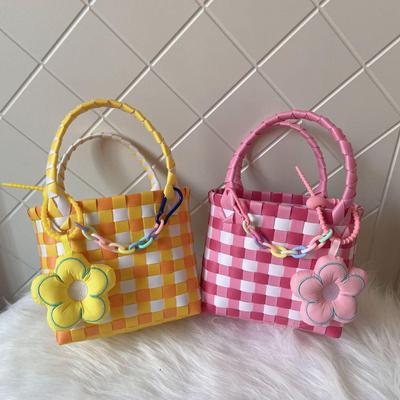 Bolso de Mano Tejido Hecho a Mano para Mujer - Bolso de Compras Cuadrado Pequeño de Plástico