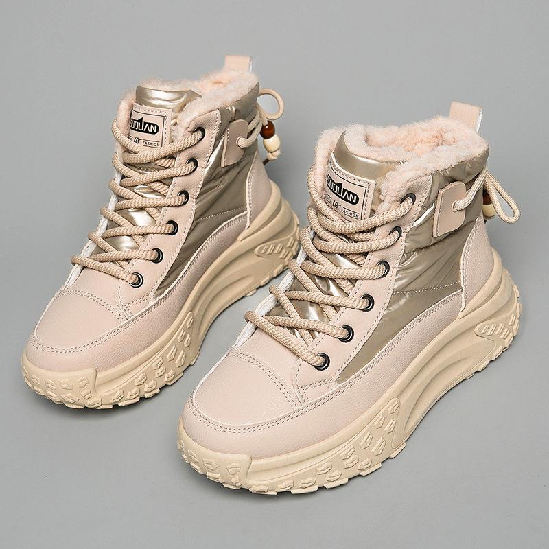 Women's Large Size Soft Sole Winter Warm Fur One Anti-slip Snow Boots Padded Lined Ankle Boots Waterproof Outdoor Sports Cotton Boots