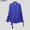 INCERUN Men Long Sleeve Cutout Satin Shirts Casual Solid Color Tops