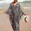 Women's Fashion Vacation Summer Spring Zebra Print Long Sleeve V-Neck Casual Dresses
