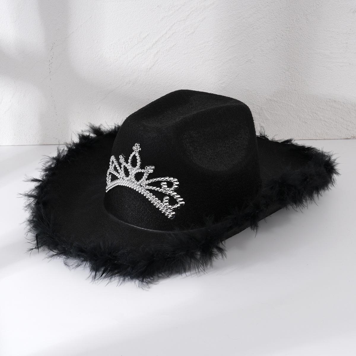 

Унисекс Ковбойская шляпа Топ с перьями и стразами для помолвок и мероприятий M (56-58 cm) чёрный