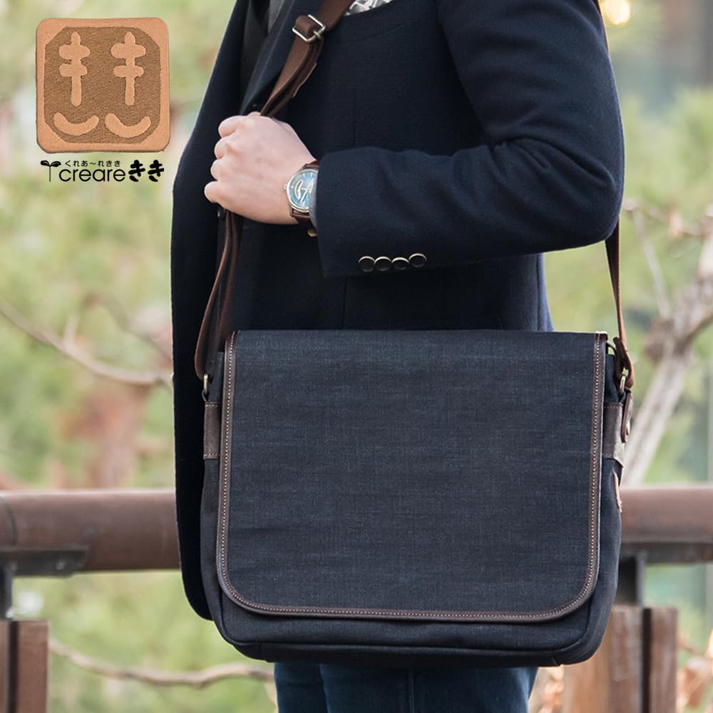 [creare Kiki] Denim Shoulder Bag, A4 Size, Made In Japan with Okayama Denim, Lightweight, Unisex, Casual Bag for Adults, Dom-002
