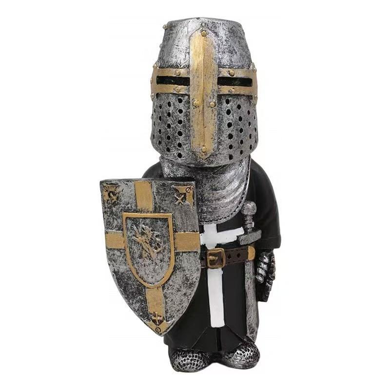 New Knight Gnomes Guard Sculpture Decor Medieval Knight of The Cross Templar Crusader Figurine Suit of Armor Home Resin Decor
