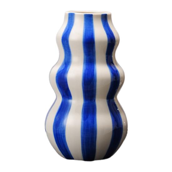 Vaso Exquisitamente Artesanal Estampa Listrada Vaso de Cerâmica Decorativo Redondo Tamanho Perfeito Vaso Decorativo Artístico Decoração para Casa