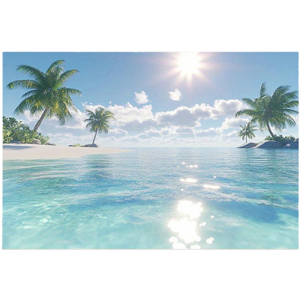 1 piece of tropical island beach backdrop - vivid and realistic palm trees and turquoise water design, no electricity required