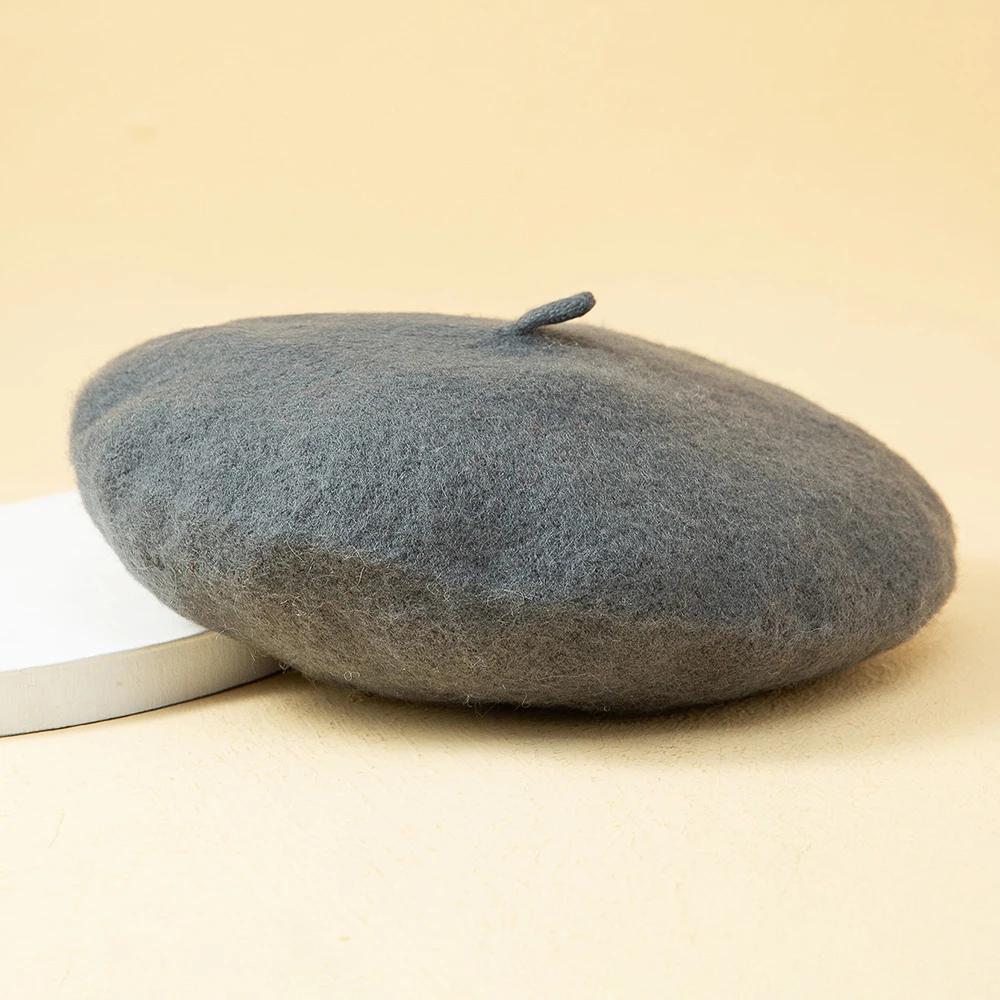 Beret Women's Fashion Retro Casual Wool Beret Artist Hat Wool Versatile Knitted Round Top Bud Hat Warm Hat