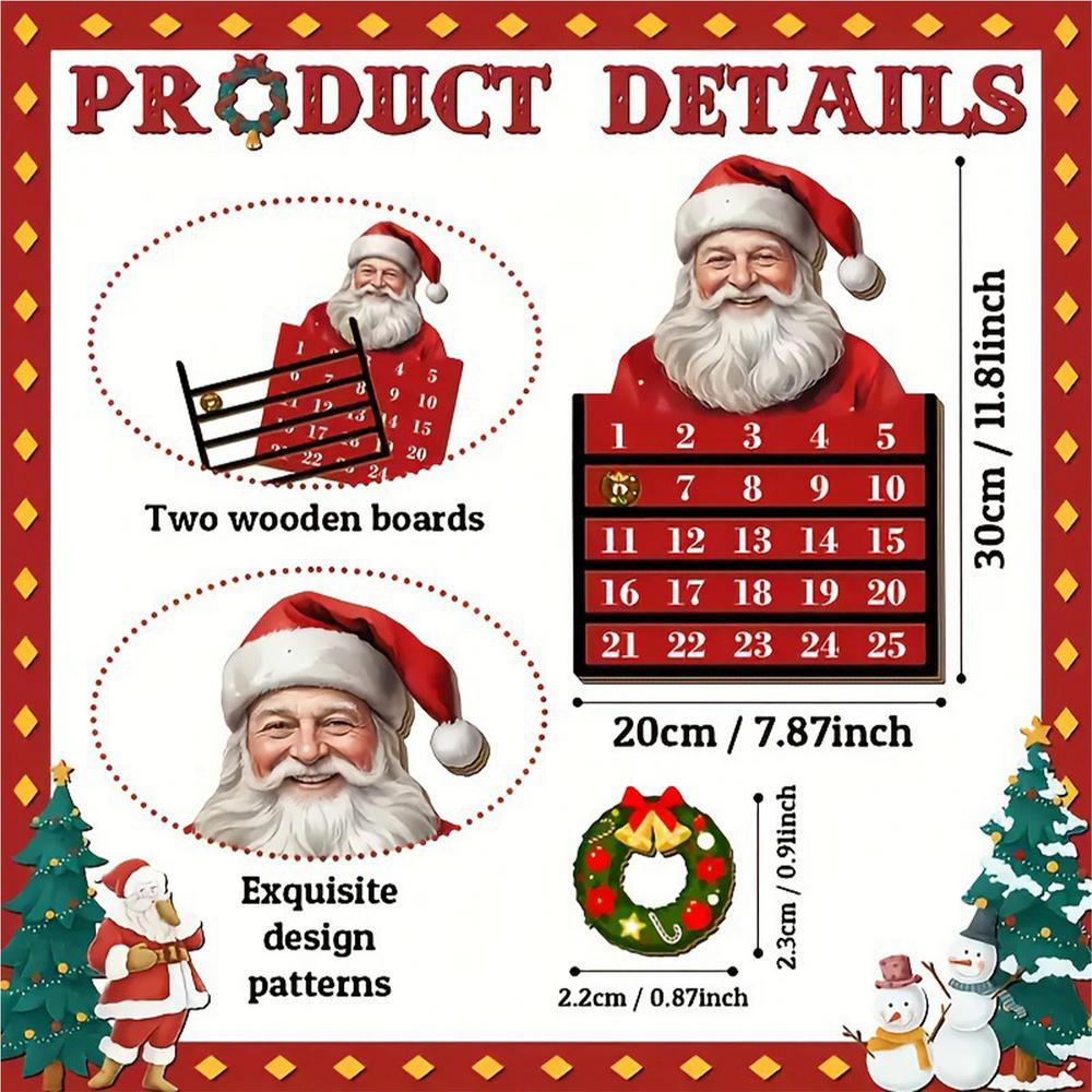 Christmas Countdown Calendar Wooden Santa Advent Calendar Festive Christmas Countdown Decoration for Home Tabletop Decor single attribute красный