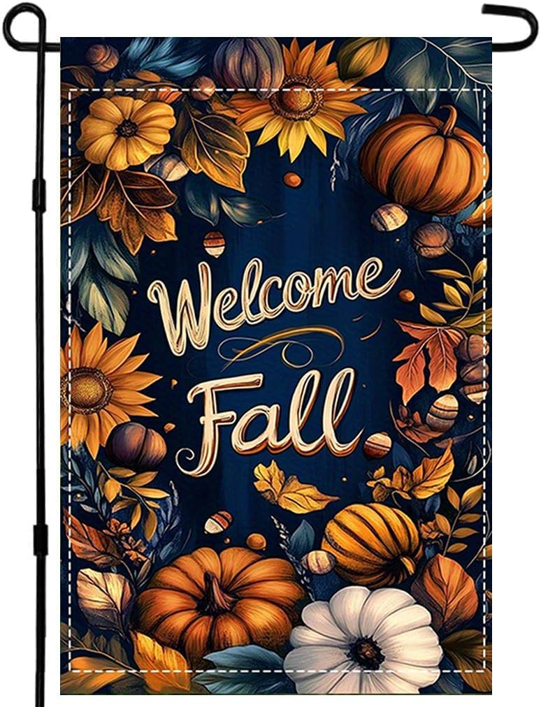 Welcome Fall Garden ag polyester Autumn Vertical Double Sided Fall Pumpkin Garden ag Yard Outdoor Decoration 12 X 18 Inc SSL