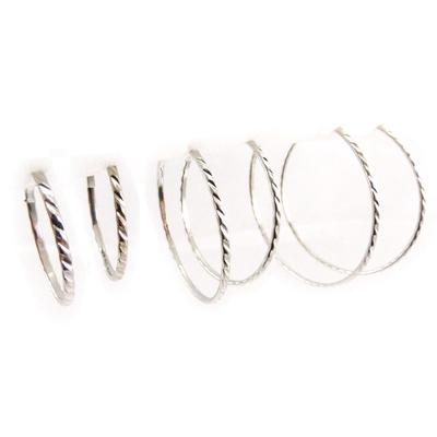 [J6777] - 3 Pairs of Silver 'Choréographie' Hoop Earrings Ø 3-4-5 Cm