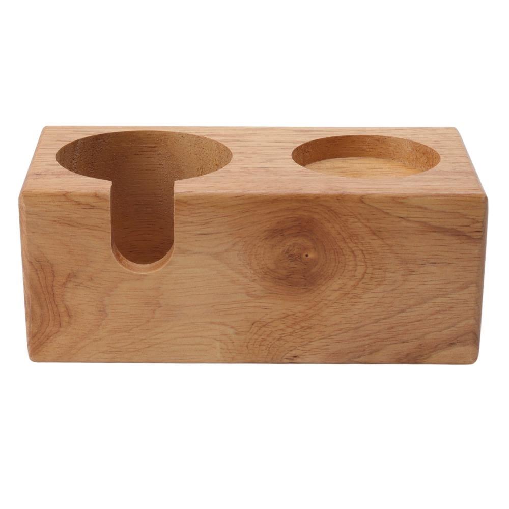 Solid Beech Wood Coffee Tamper Stand 2-Hole Design Coffee Tamping Station For Home Barista 1#