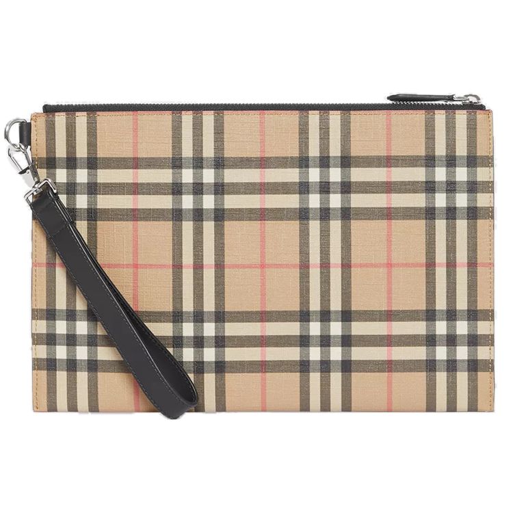 Burberry Pochette Classica a Quadri Vintage in Tela e Pelle Ecologica con Zip Unisex Beige 8016615
