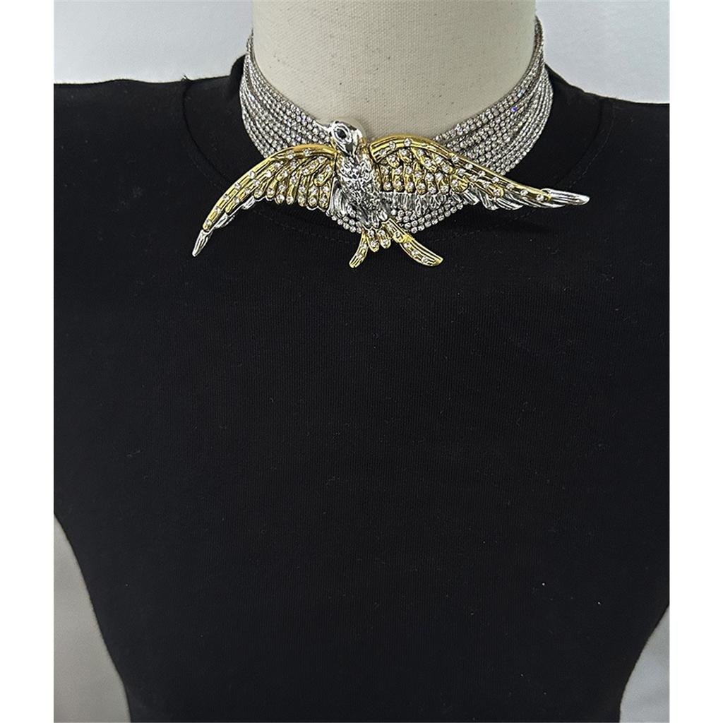 Tooxika Exaggerated Fashionable High Sense Of Multi-layer Full Diamond Chain Birds Swallow Necklace Retro Temperament Collarbone Chain