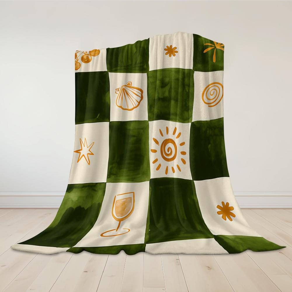Green & Orange Check Flannel Blanket Warm Soft Halloween Christmas Couch Warm Cozy Decorative Decor Gift for All Season