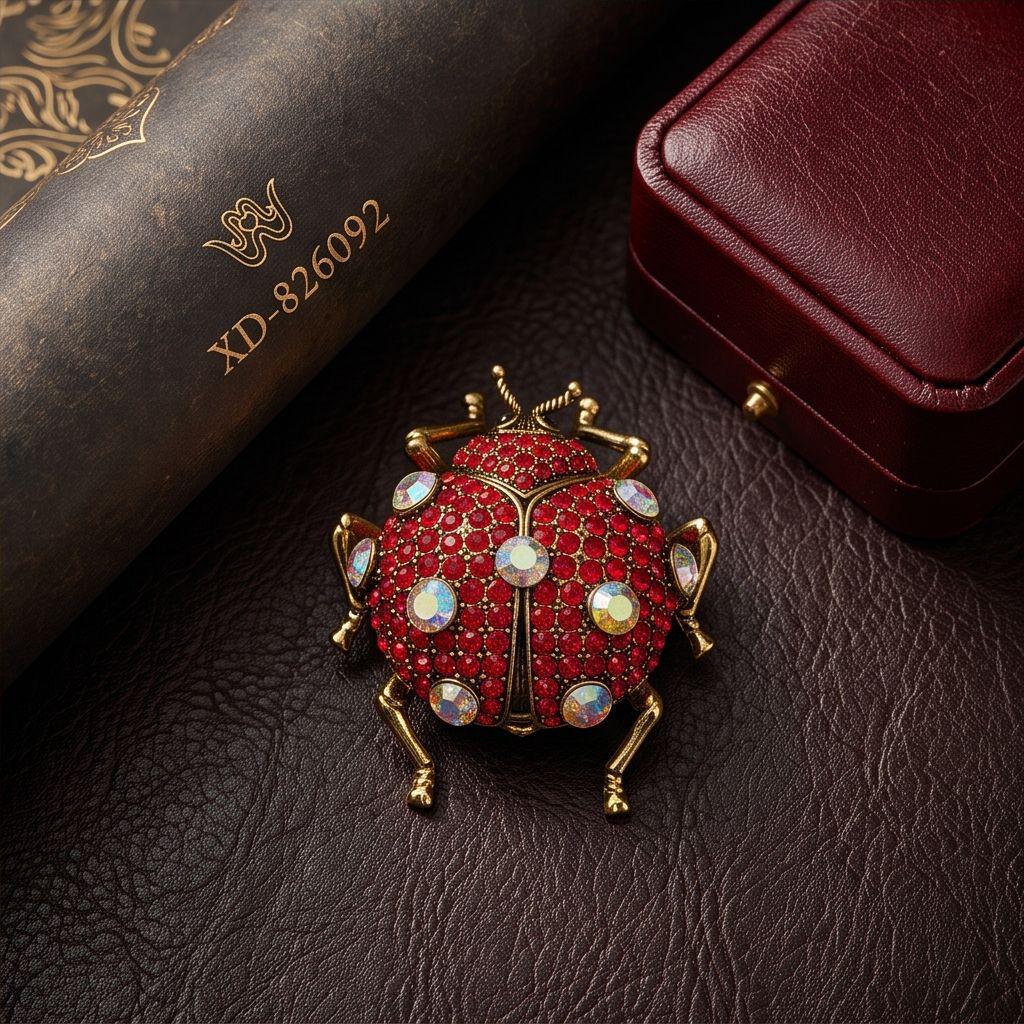 Red Rhinestone Beetle Brooch - Retro Insect Pin for Women's Fashion Suit Jackets