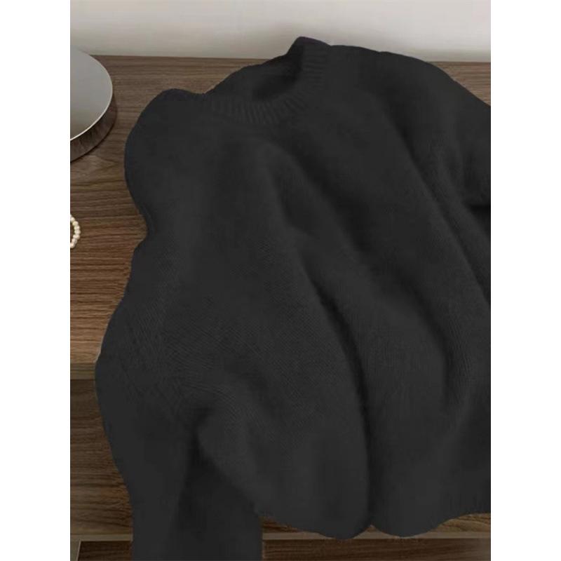 Damski zimowy sweter polarowy w leniwym stylu - miękki, przytulny, z okrągłym dekoltem i mleczną warstwą wewnętrzną Fufu