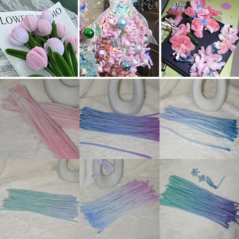 100pcs DIY Colorful Twisted Stick Plush Folding Stick Gradient Twist Stick Ribbon Bar Strip Iron Wire Thread DIY Handmade Toys