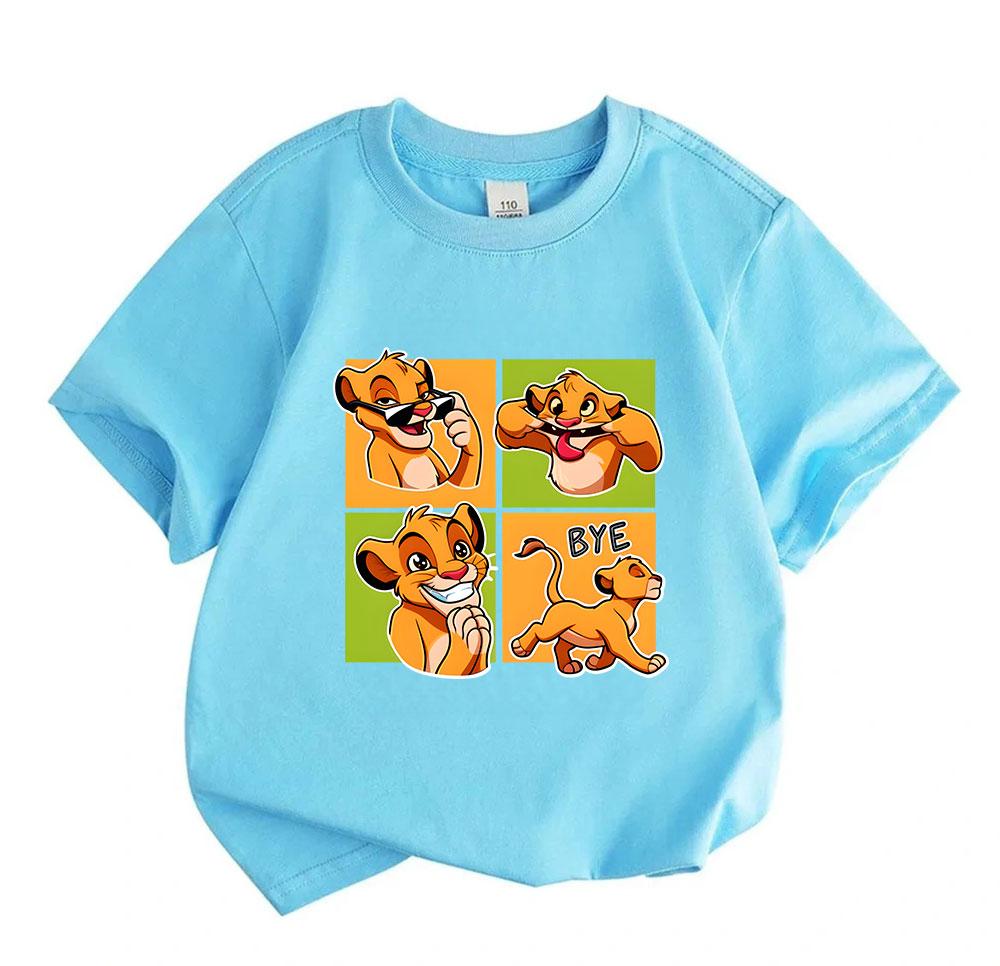 Kids Boys Girls 100% Cotton Short Sleeve O-Neck T-shirt, Cute Cartoon Little Lion Print Casual Tops, Soft Breathable Summer Tees for Children Daily We