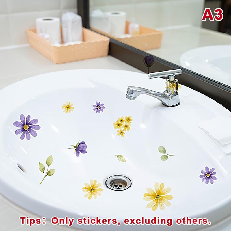 Lucky Koi And Floral Washbasin Sticker Self-Adhesive Waterproof Removable Bathroom Sticker, Wall Bathroom Sink Decal Home Decor