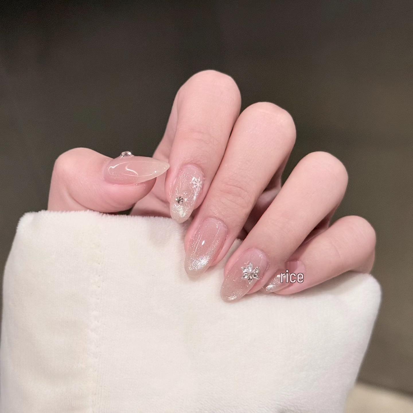 Translucent Pink Cat Eye Snowflake Nail Art Stickers - Delicate Fine Glitter for Everyday Wear