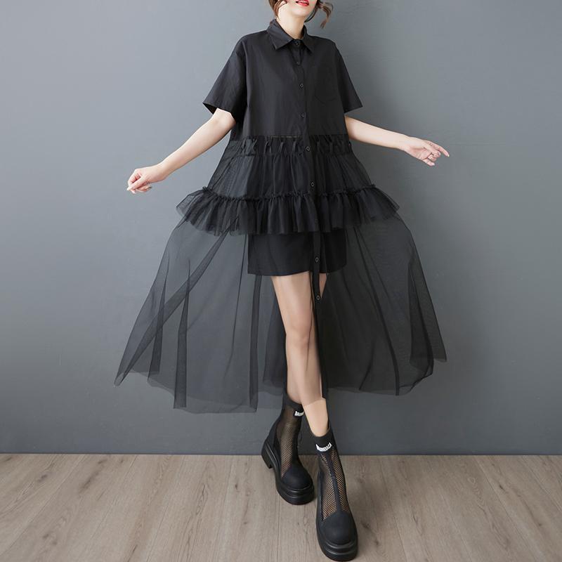 Short Sleeve Plus Size Mesh Vintage New In Dresses for Women Casual Loose Long Summer Shirt Dress