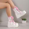 Fashion Comemore Women's Shoes Platform Lolita Boots Woman Wedge Heels Women's Mid Calf Booties Gothic Pink Kawaii JK Cosplay Long Botas