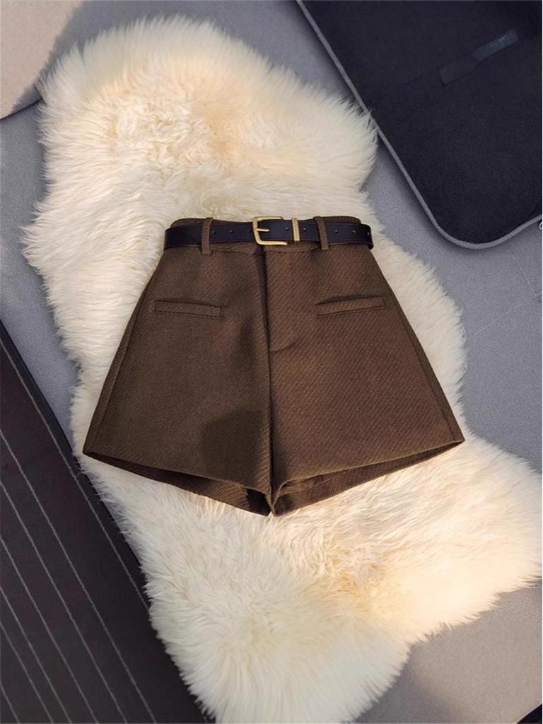 Petite Women's A-line Wool Shorts - High Waist, Gray, Versatile Wide-Leg for Autumn/Winter 2024