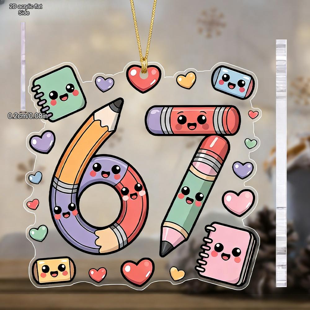 

Number 67 Hanging Ornament - Acrylic Six & Seven Pendants with Pencil-Shaped Hanging Loop, Graduation Decorations Suitable for New Year 8*8cm