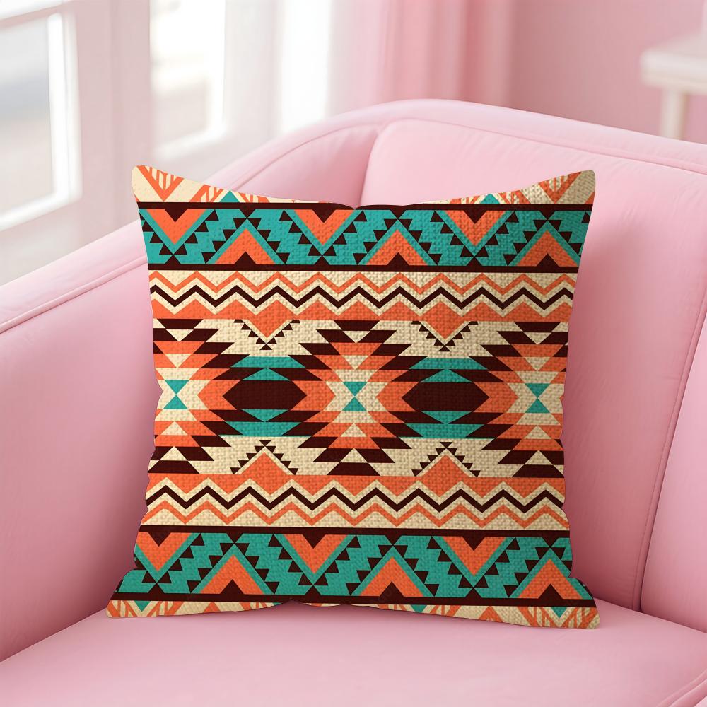 Navajo Azteca Pattern Cushion Cover Natural Linen Pillow Case DoubleSided Print Decorative Sofa Pillowcase Home Decor Gift
