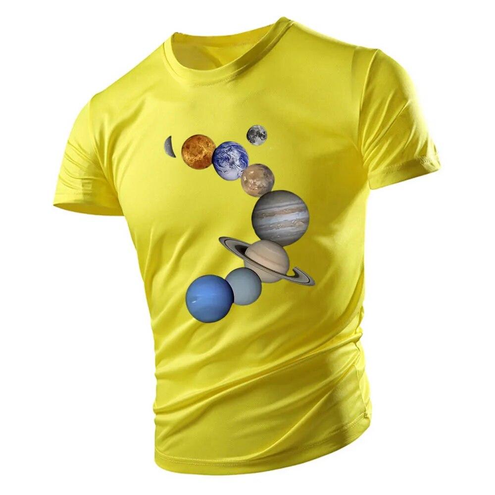 2023 Adult Men's Crewneck T-shirt Summer Casual Sports Loose Quick Drying Short Sleeve Fashion Nine Planets Print Youth Trend