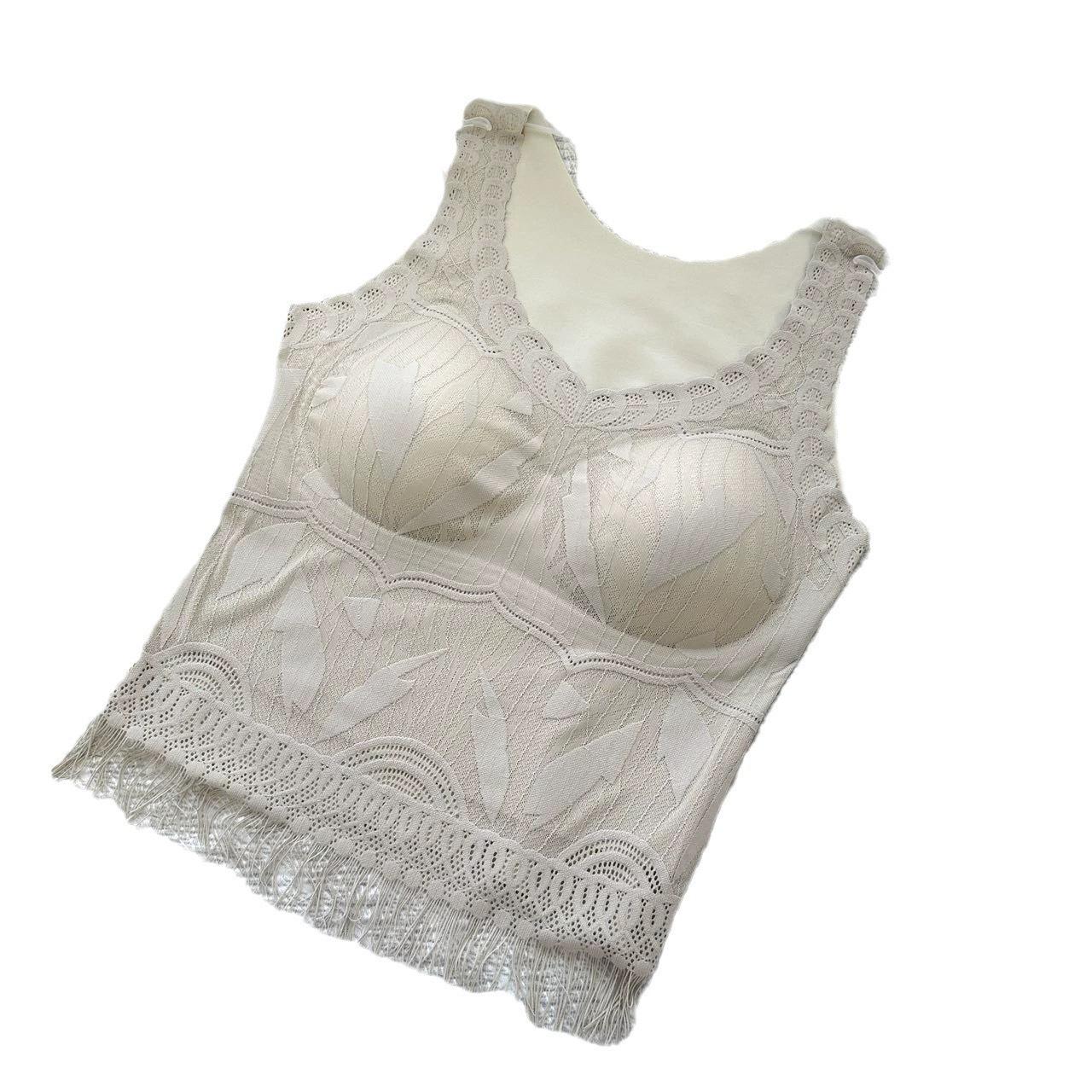 Beige Lace Camisole Bra with Built-in Pads and Tassel Hem onesize дубильная кора