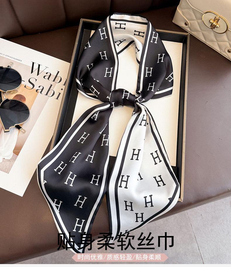 Classic letter print double-layer scarf decorative silk scarf commuting spring and summer diagonal hair scarf versatile thin streamer