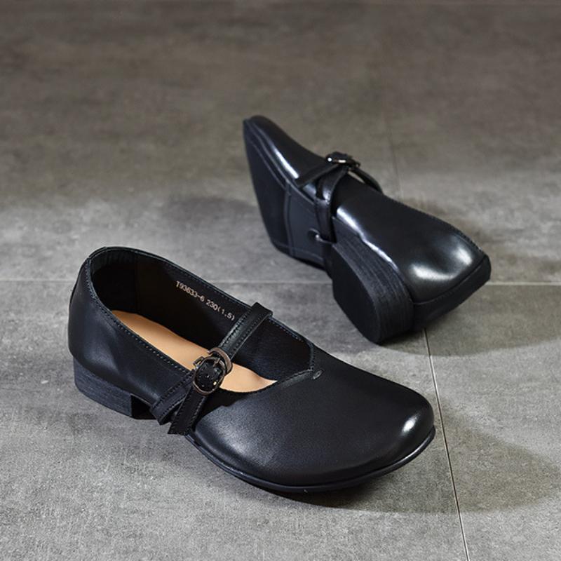 Johnature Buty Mary Jane w stylu retro. Damskie czółenka z prawdziwej skóry. Wszechstronne buty na niskim obcasie z okrągłym noskiem